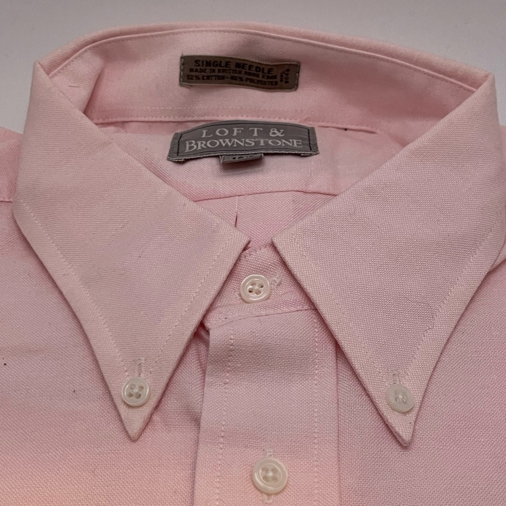 Vintage Loft & Brownstone Pink Short Sleeve Button Down Shirt:16 1/2 Neck